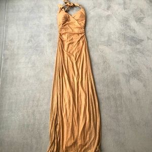 Gold Glitter Backless Halter Neck Dress